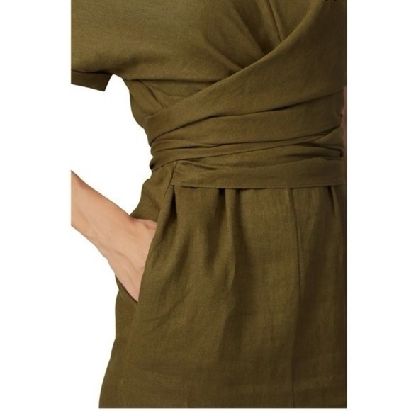 525 America Olive Green Linen Wrap Dress - Picture 3 of 9